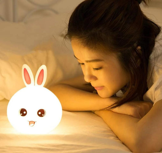 Cute face rabbit LED silicon night lamp